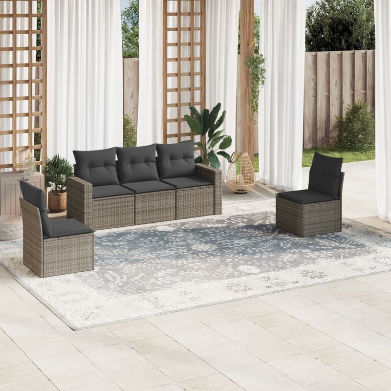 Casa si Gradina - Gradina si terasa - Mobilier exterior - Canapele si fotolii gradina - Set canapea de gradina cu perne, 5 piese, gri, poliratan - Infinity.ro