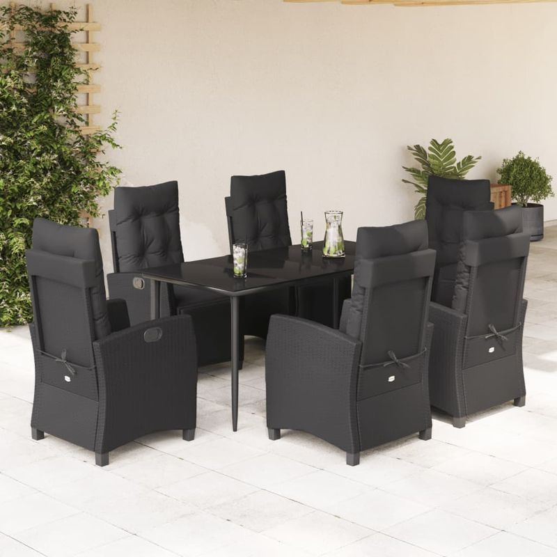 Casa si Gradina - Gradina si terasa - Mobilier exterior - Seturi mobila gradina - Set mobilier de gradina cu perne, 7 piese, negru, poliratan - Infinity.ro