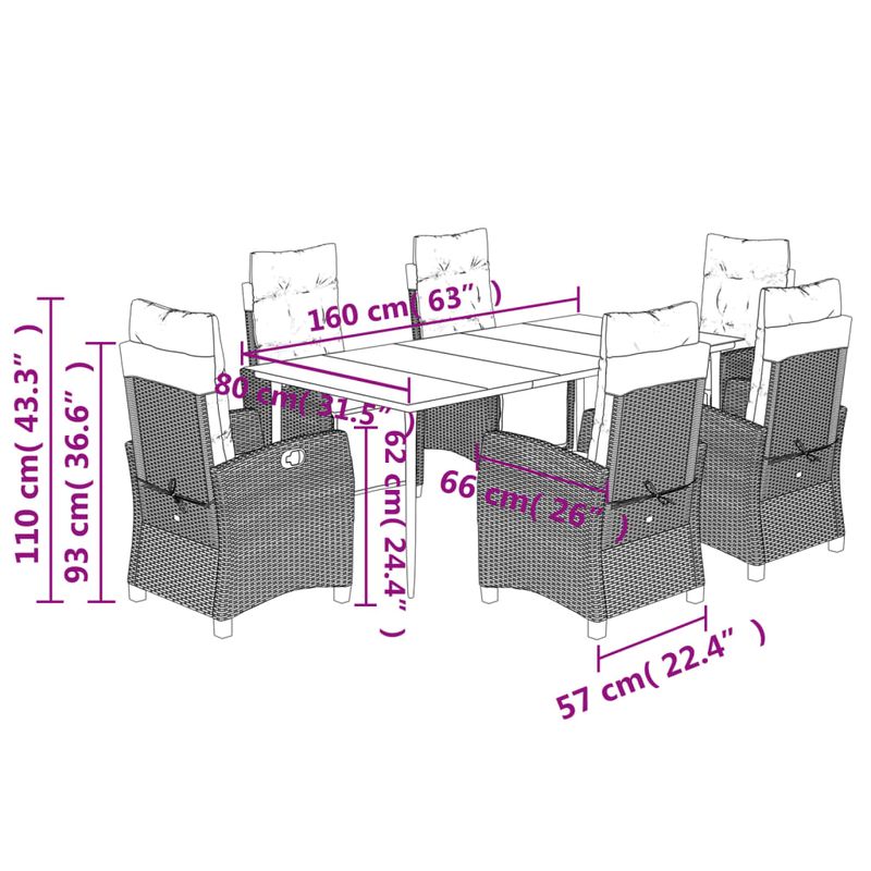 Casa si Gradina - Gradina si terasa - Mobilier exterior - Seturi mobila gradina - Set mobilier de gradina cu perne, 7 piese, negru, poliratan - Infinity.ro
