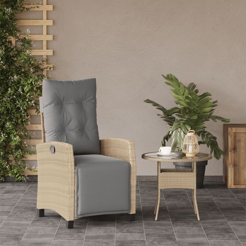 Casa si Gradina - Gradina si terasa - Mobilier exterior - Scaune si sezlonguri gradina - Scaun de gradina rabatabil cu suport picioare mix bej poliratan - Infinity.ro