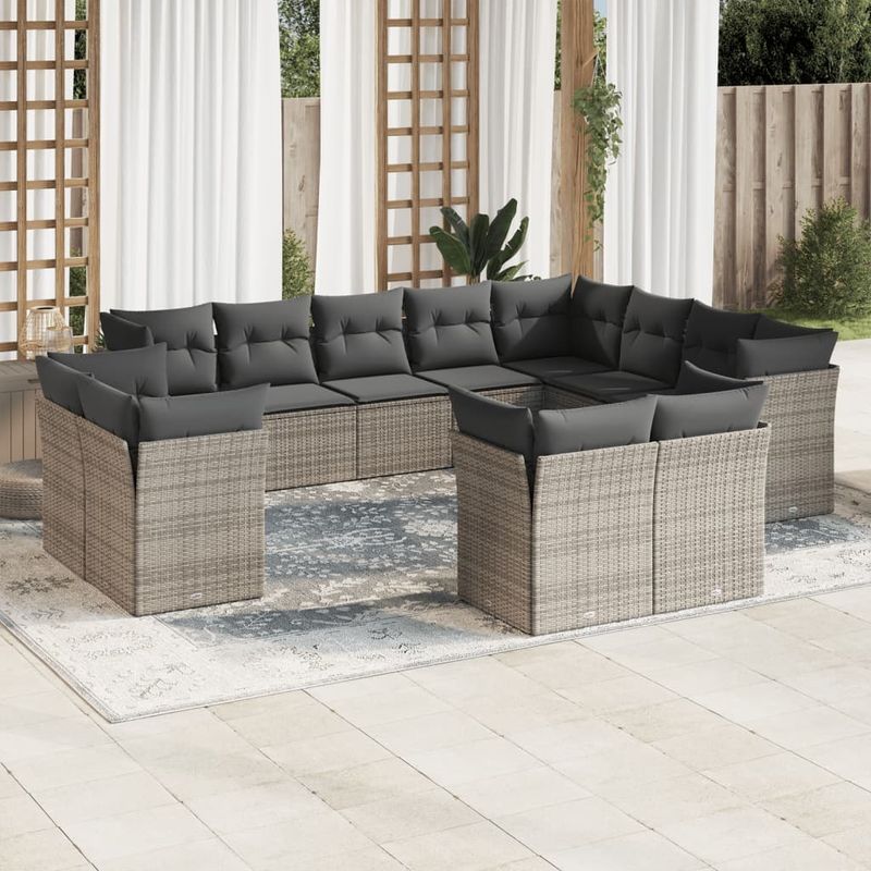 Casa si Gradina - Gradina si terasa - Mobilier exterior - Seturi mobila gradina - Set canapea de gradina cu perne, 12 piese, gri, poliratan - Infinity.ro