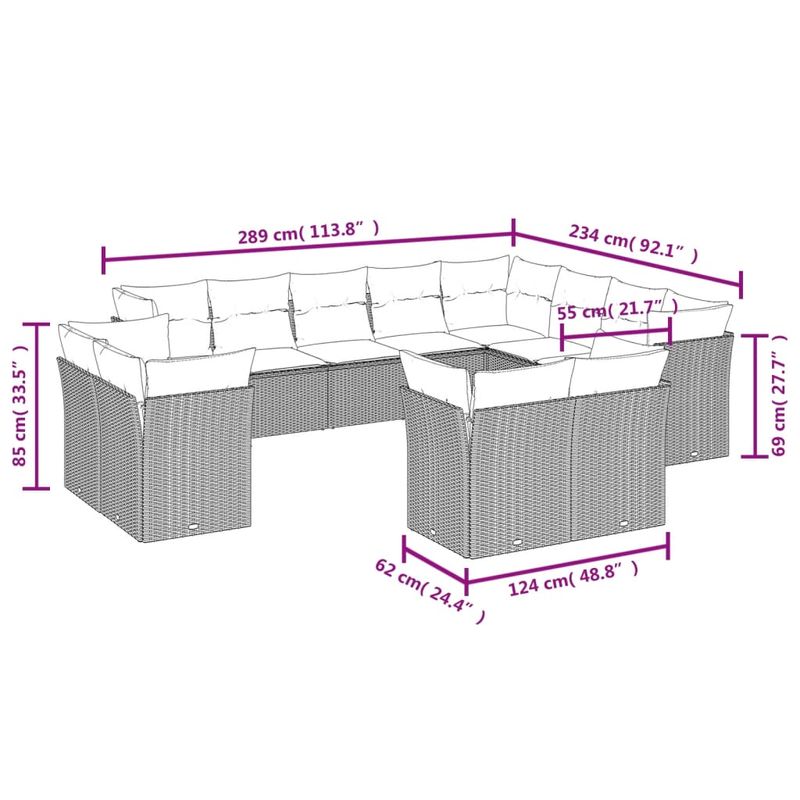 Casa si Gradina - Gradina si terasa - Mobilier exterior - Seturi mobila gradina - Set canapea de gradina cu perne, 12 piese, gri, poliratan - Infinity.ro
