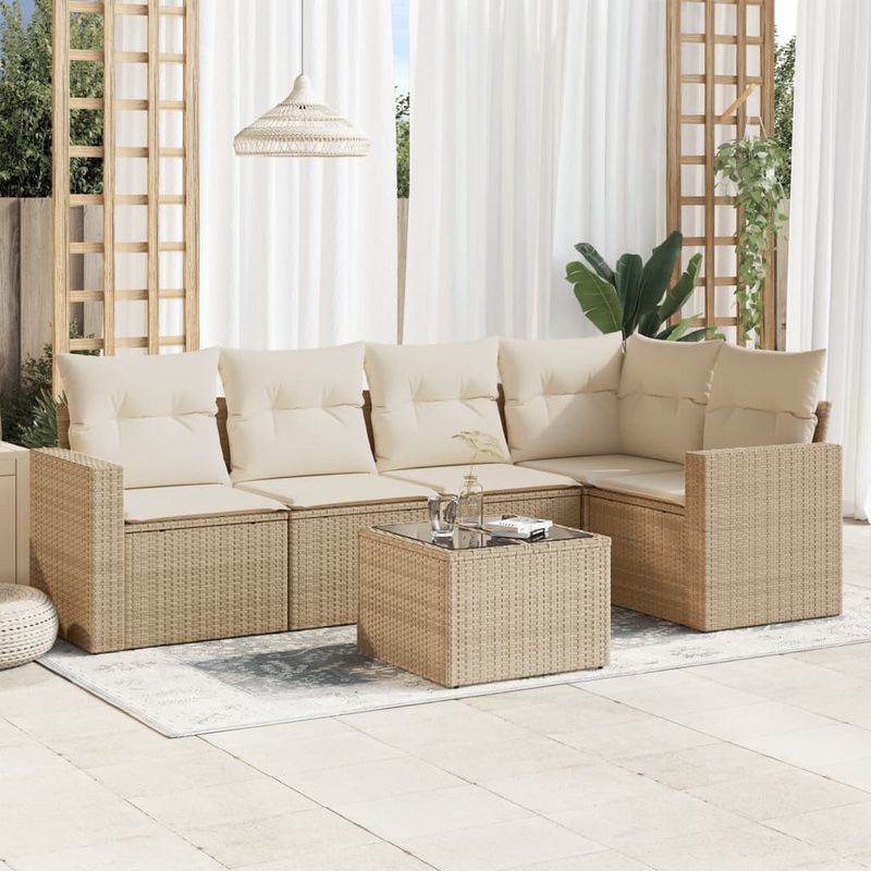 Casa si Gradina - Gradina si terasa - Mobilier exterior - Canapele si fotolii gradina - Set canapele de gradina cu perne, 6 piese, bej, poliratan - Infinity.ro