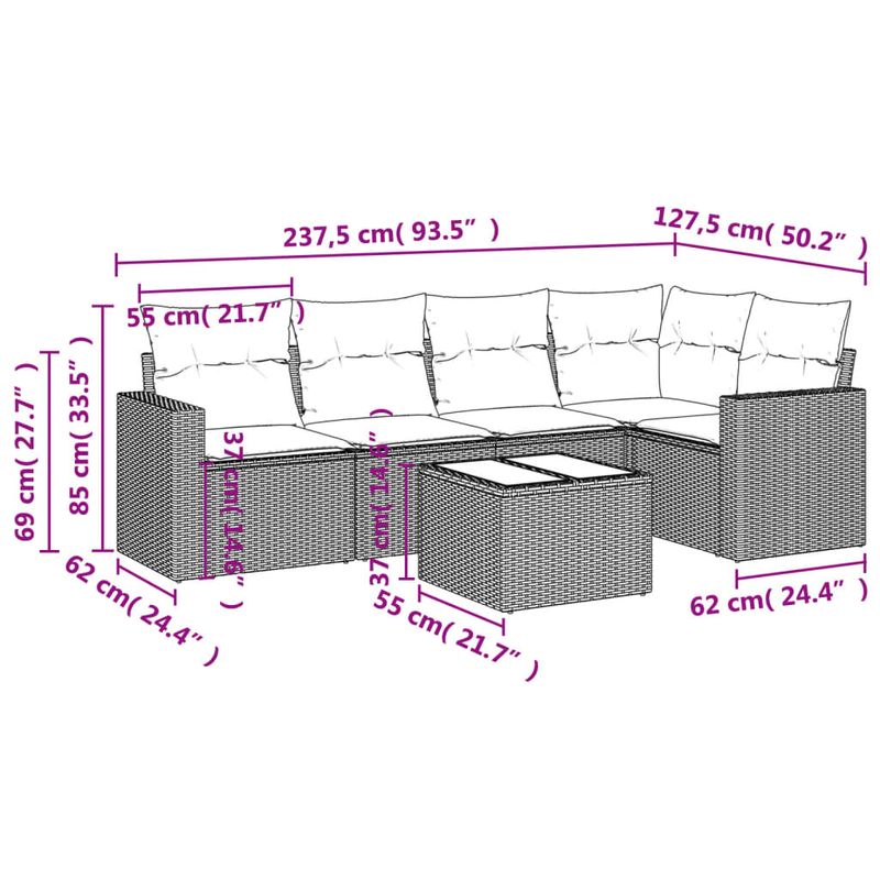 Casa si Gradina - Gradina si terasa - Mobilier exterior - Canapele si fotolii gradina - Set canapele de gradina cu perne, 6 piese, bej, poliratan - Infinity.ro