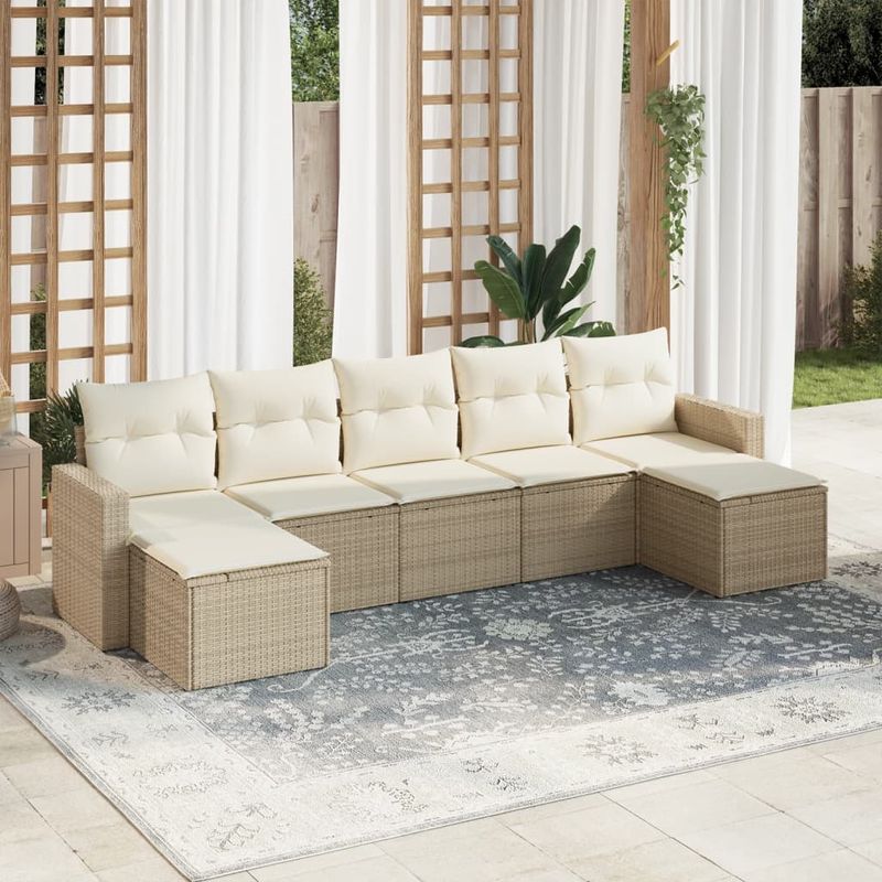 Casa si Gradina - Gradina si terasa - Mobilier exterior - Canapele si fotolii gradina - Set canapele de gradina, 7 piese, cu perne, bej, poliratan - Infinity.ro