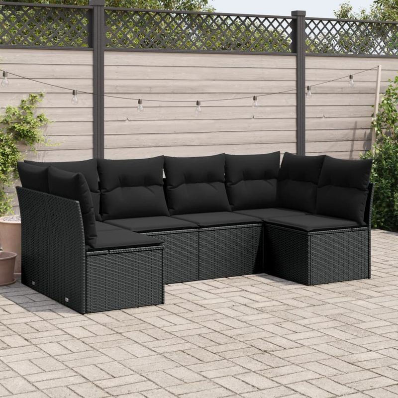 Casa si Gradina - Gradina si terasa - Mobilier exterior - Seturi mobila gradina - Set mobilier de gradina cu perne, 6 piese, negru, poliratan - Infinity.ro