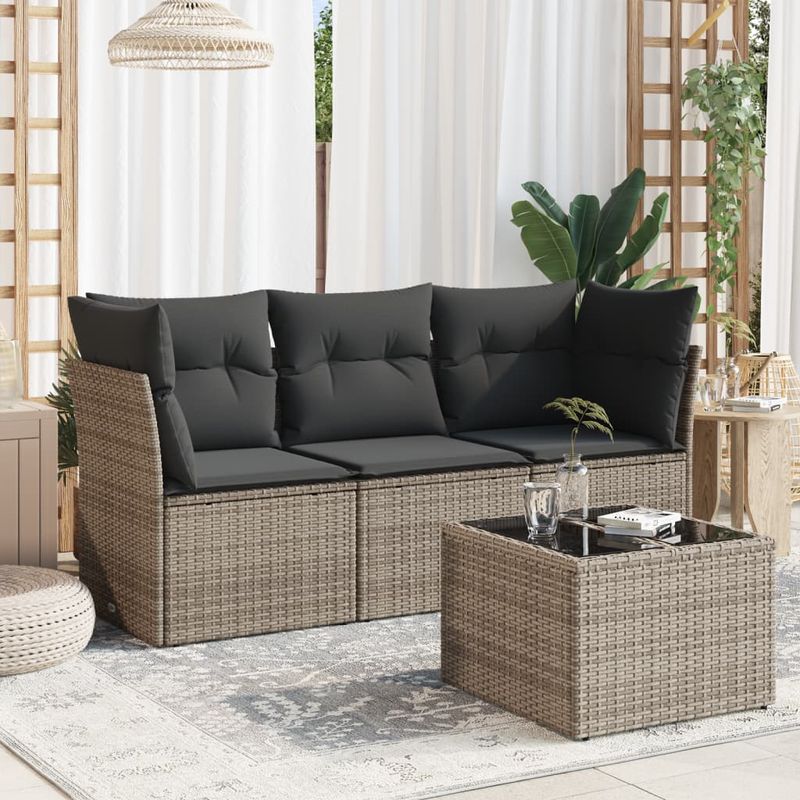 Casa si Gradina - Gradina si terasa - Mobilier exterior - Seturi mobila gradina - Set canapea de gradina cu perne, 4 piese, gri, poliratan - Infinity.ro