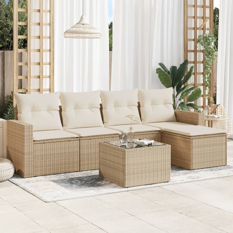 Casa si Gradina - Gradina si terasa - Mobilier exterior - Canapele si fotolii gradina - Set canapele de gradina cu perne, 6 piese, bej, poliratan - Infinity.ro
