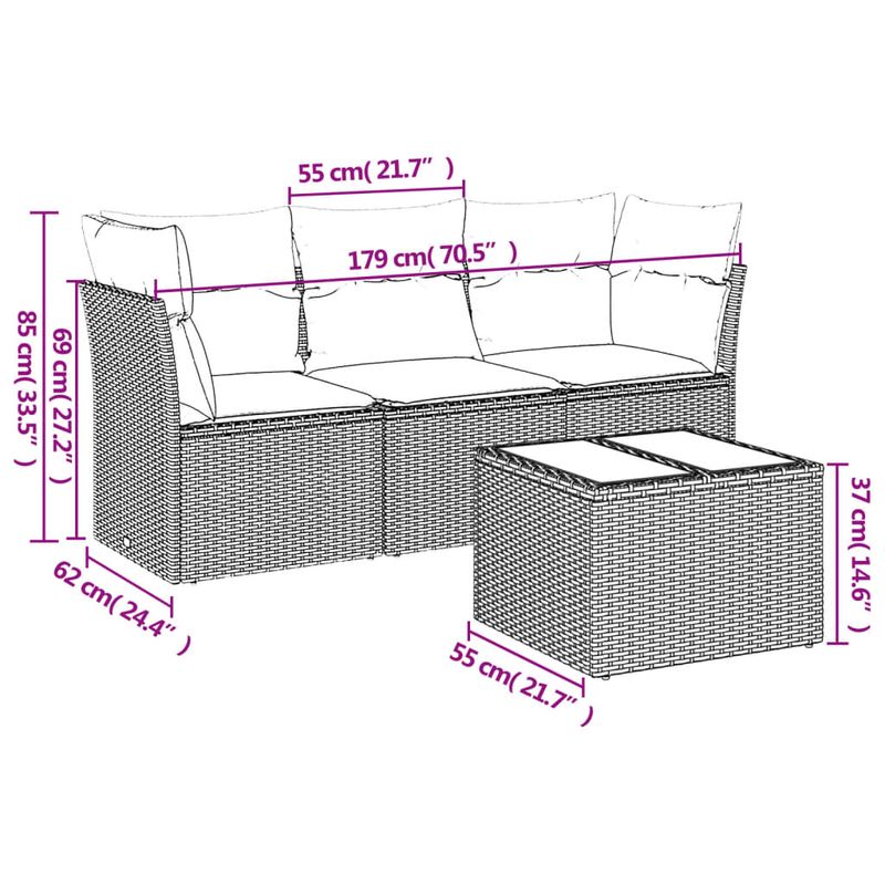 Casa si Gradina - Gradina si terasa - Mobilier exterior - Seturi mobila gradina - Set canapea de gradina cu perne, 4 piese, gri, poliratan - Infinity.ro