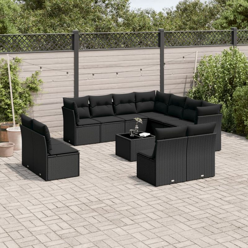 Casa si Gradina - Gradina si terasa - Mobilier exterior - Seturi mobila gradina - Set canapele de gradina, 12 piese, cu perne, negru, poliratan - Infinity.ro