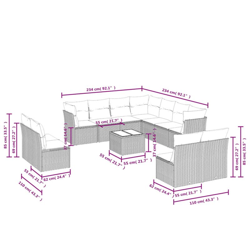 Casa si Gradina - Gradina si terasa - Mobilier exterior - Seturi mobila gradina - Set canapele de gradina, 12 piese, cu perne, negru, poliratan - Infinity.ro
