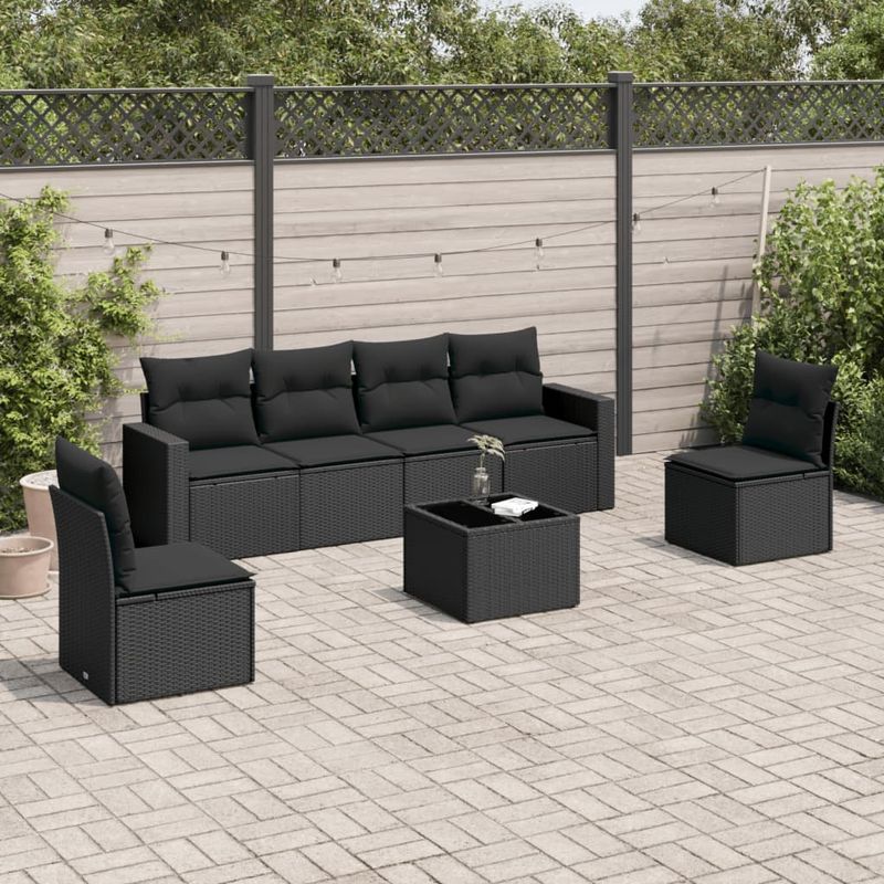 Casa si Gradina - Gradina si terasa - Mobilier exterior - Canapele si fotolii gradina - Set canapele de gradina cu perne, 7 piese, negru, poliratan - Infinity.ro