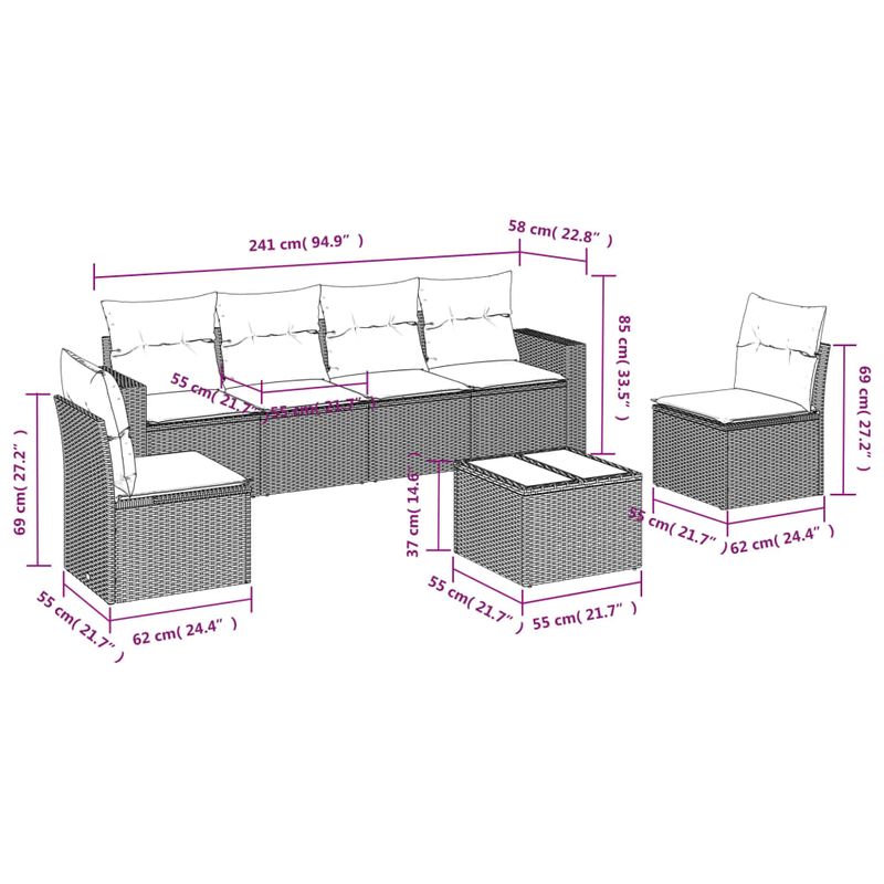 Casa si Gradina - Gradina si terasa - Mobilier exterior - Canapele si fotolii gradina - Set canapele de gradina cu perne, 7 piese, negru, poliratan - Infinity.ro