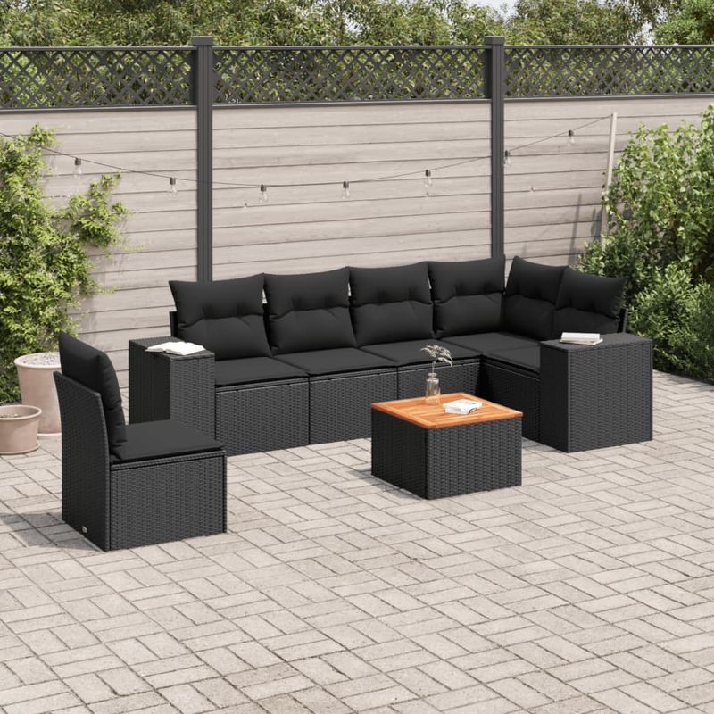 Casa si Gradina - Gradina si terasa - Mobilier exterior - Seturi mobila gradina - Set canapele de gradina cu perne, 7 piese, negru, poliratan - Infinity.ro