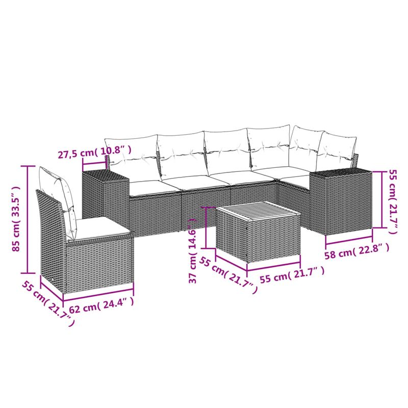 Casa si Gradina - Gradina si terasa - Mobilier exterior - Seturi mobila gradina - Set canapele de gradina cu perne, 7 piese, negru, poliratan - Infinity.ro