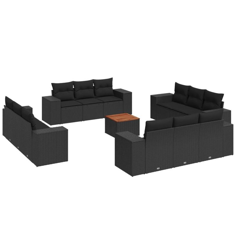 Casa si Gradina - Gradina si terasa - Mobilier exterior - Seturi mobila gradina - Set mobilier de gradina cu perne, 13 piese, negru, poliratan - Infinity.ro