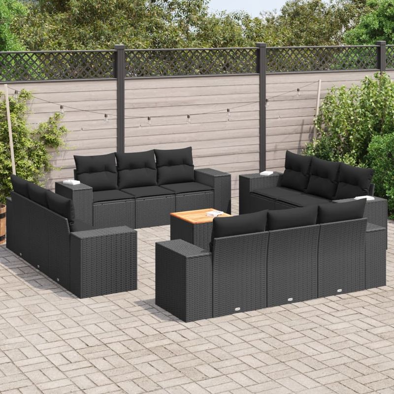 Casa si Gradina - Gradina si terasa - Mobilier exterior - Seturi mobila gradina - Set mobilier de gradina cu perne, 13 piese, negru, poliratan - Infinity.ro