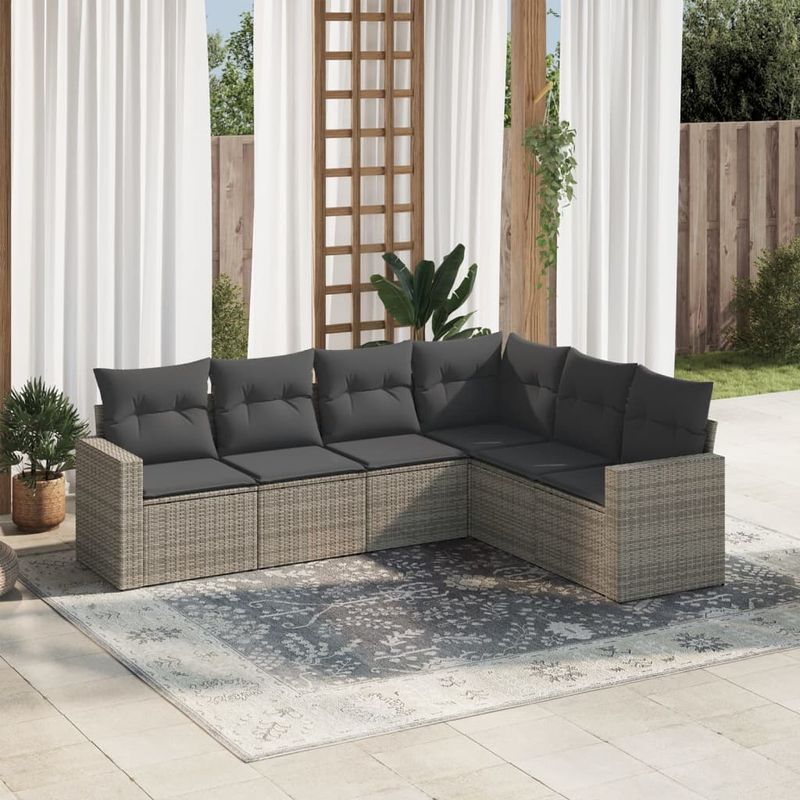 Casa si Gradina - Gradina si terasa - Mobilier exterior - Canapele si fotolii gradina - Set mobilier gradina cu perne, 6 piese, gri, poliratan - Infinity.ro