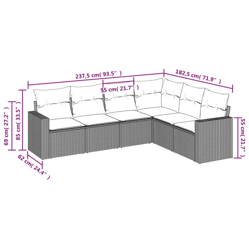 Casa si Gradina - Gradina si terasa - Mobilier exterior - Canapele si fotolii gradina - Set mobilier gradina cu perne, 6 piese, gri, poliratan - Infinity.ro