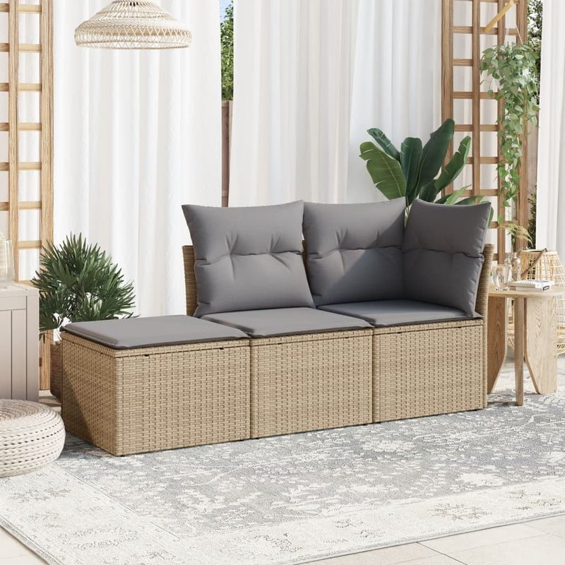 Casa si Gradina - Gradina si terasa - Mobilier exterior - Seturi mobila gradina - Set canapele de gradina, 3 piese, cu perne, bej, poliratan - Infinity.ro