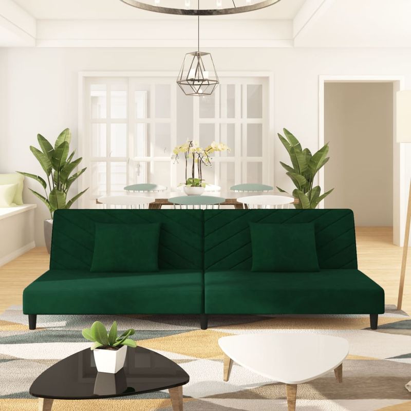Casa si Gradina - Mobilier - Canapele si coltare - Canapele - Canapea extensibila cu 2 locuri, 2 perne, verde inchis catifea - Infinity.ro