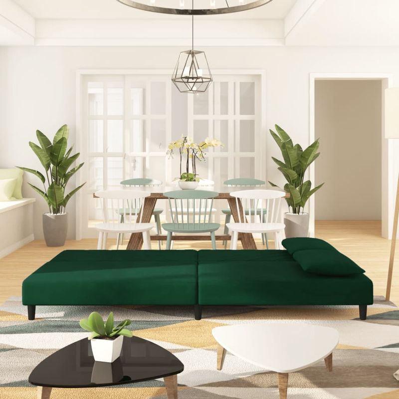 Casa si Gradina - Mobilier - Canapele si coltare - Canapele - Canapea extensibila cu 2 locuri, 2 perne, verde inchis catifea - Infinity.ro