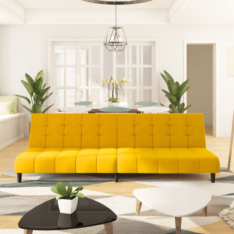Casa si Gradina - Mobilier - Canapele si coltare - Canapele - Canapea extensibila cu 2 locuri, galben, catifea - Infinity.ro