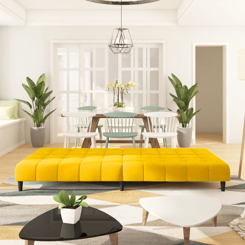 Casa si Gradina - Mobilier - Canapele si coltare - Canapele - Canapea extensibila cu 2 locuri, galben, catifea - Infinity.ro