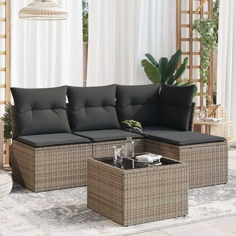 Casa si Gradina - Gradina si terasa - Mobilier exterior - Seturi mobila gradina - Set canapea de gradina cu perne, 5 piese, gri, poliratan - Infinity.ro
