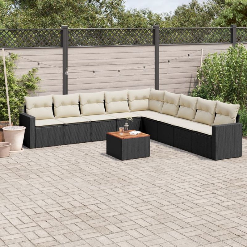 Casa si Gradina - Gradina si terasa - Mobilier exterior - Seturi mobila gradina - Set canapele de gradina cu perne, 10 piese, negru, poliratan - Infinity.ro