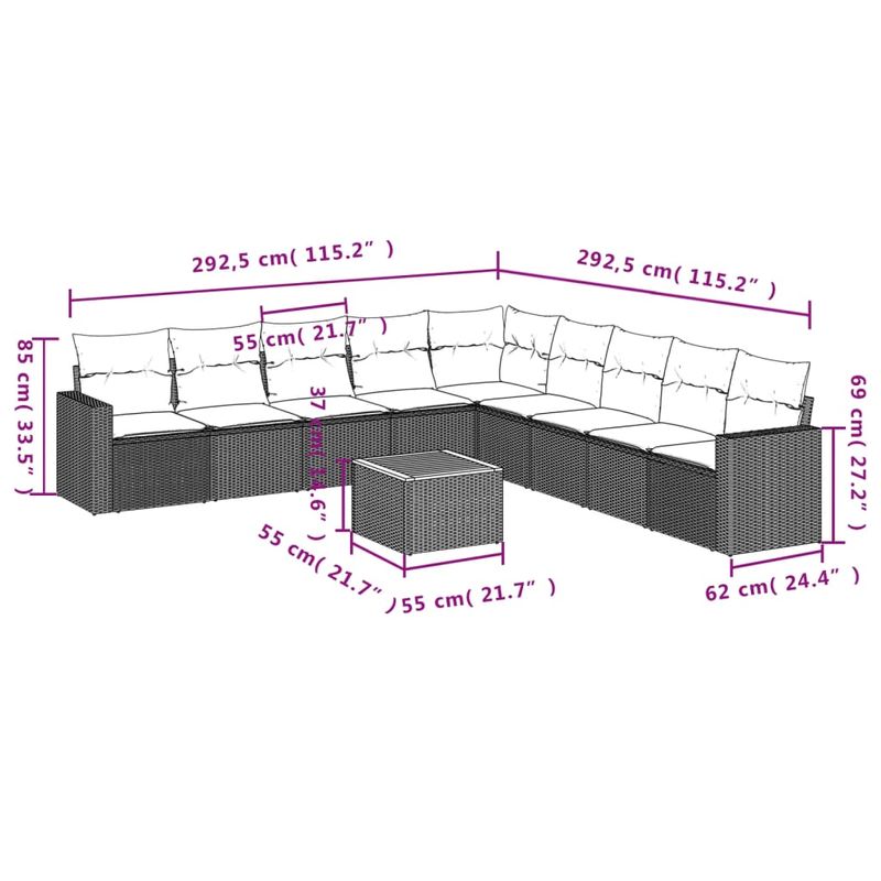 Casa si Gradina - Gradina si terasa - Mobilier exterior - Seturi mobila gradina - Set canapele de gradina cu perne, 10 piese, negru, poliratan - Infinity.ro