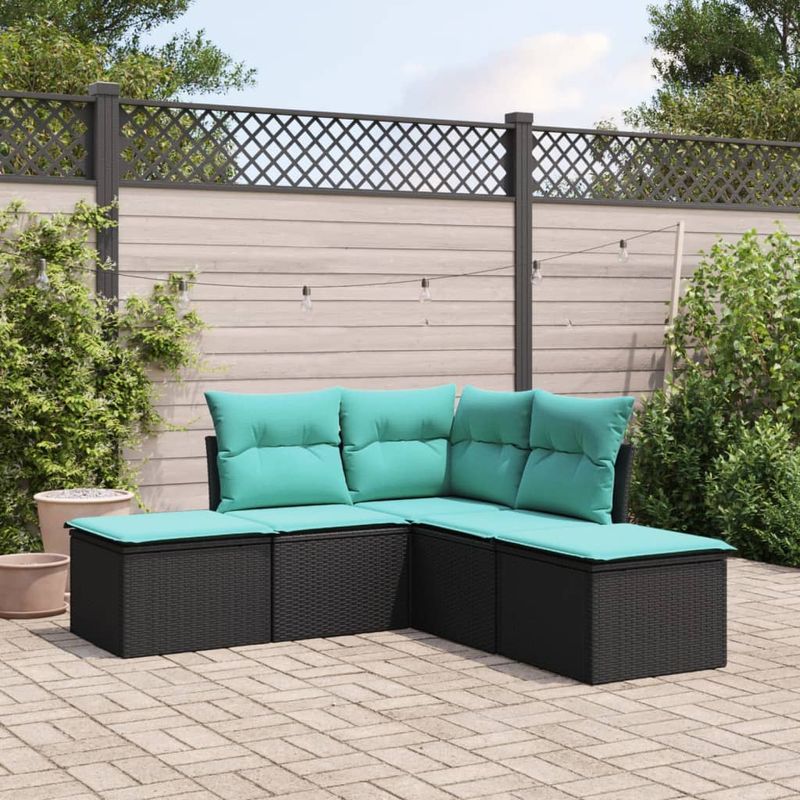 Casa si Gradina - Gradina si terasa - Mobilier exterior - Seturi mobila gradina - Set mobilier de gradina cu perne, 5 piese, negru, poliratan - Infinity.ro