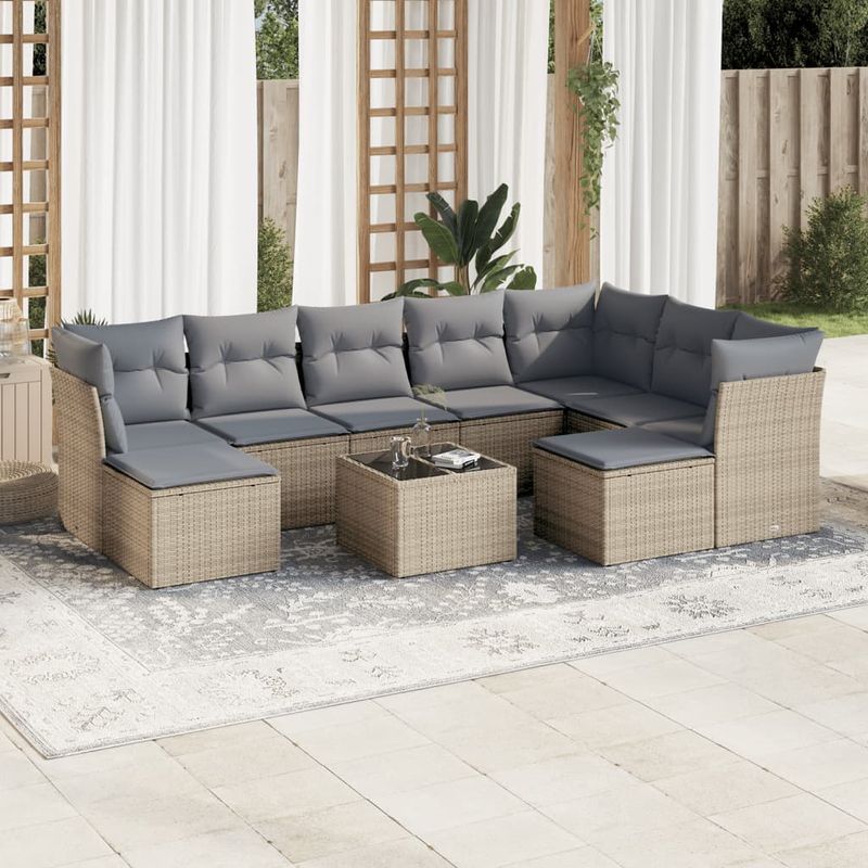 Casa si Gradina - Gradina si terasa - Mobilier exterior - Seturi mobila gradina - Set canapele de gradina cu perne, 10 piese, bej, poliratan - Infinity.ro