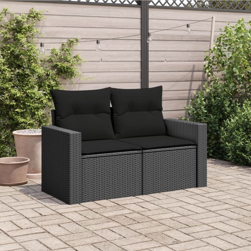 Casa si Gradina - Gradina si terasa - Mobilier exterior - Canapele si fotolii gradina - Canapea de gradina cu perne, 2 locuri, negru, poliratan - Infinity.ro