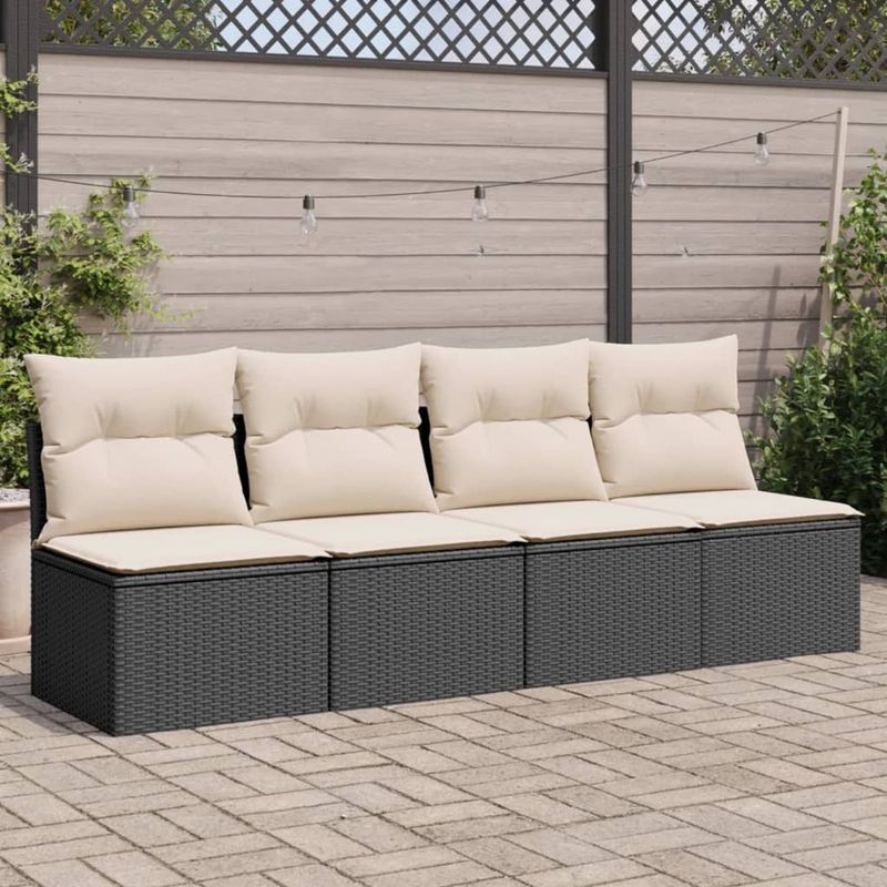 Casa si Gradina - Gradina si terasa - Mobilier exterior - Canapele si fotolii gradina - Canapea de gradina cu perne, 4 locuri, negru și crem, poliratan - Infinity.ro