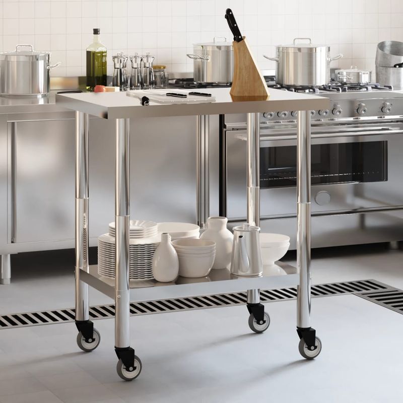 Casa si Gradina - Mobilier - Comode si corpuri - Corpuri bucatarie - Masa de lucru bucatarie cu roti, 82,5x55x85 cm, otel inoxidabil - Infinity.ro