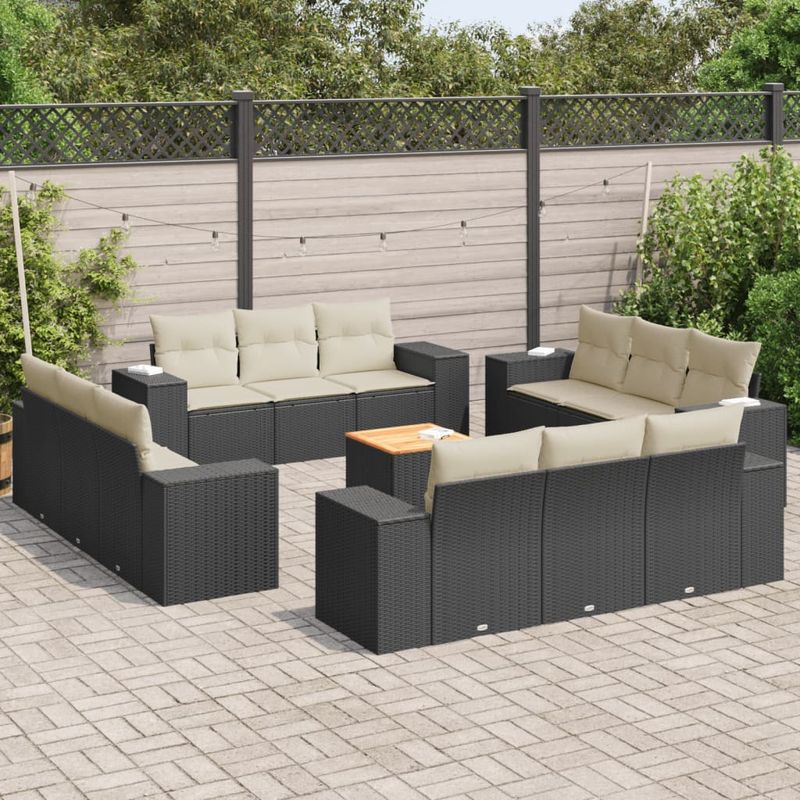 Casa si Gradina - Gradina si terasa - Mobilier exterior - Seturi mobila gradina - Set mobilier de gradina cu perne, 13 piese, negru, poliratan - Infinity.ro