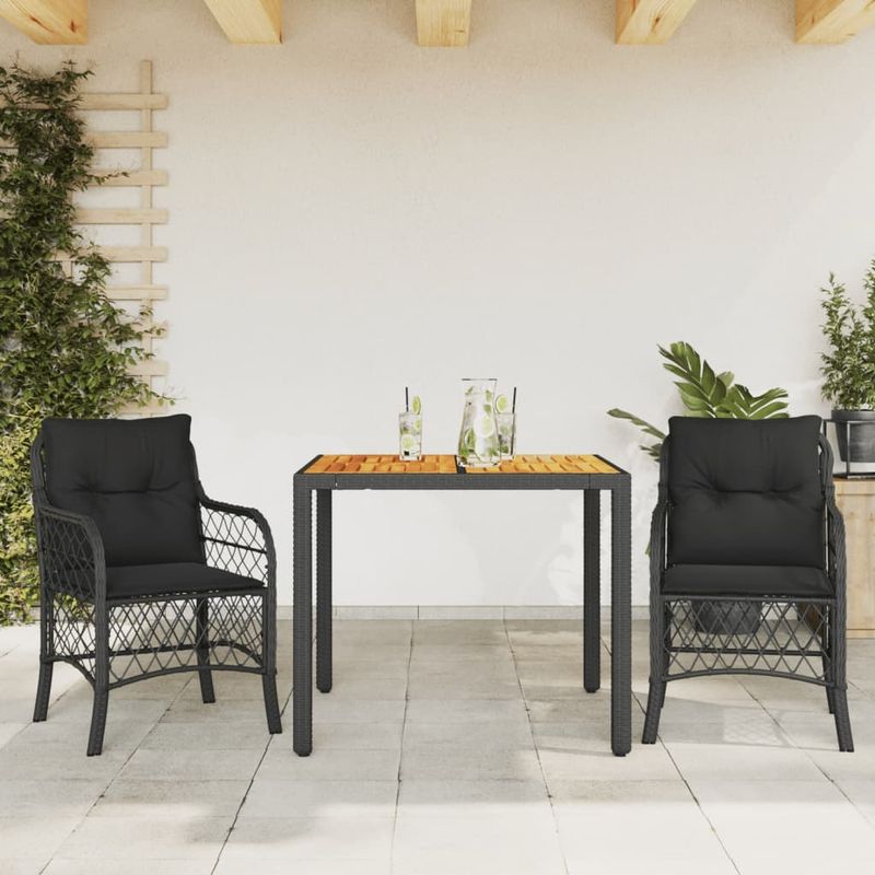 Casa si Gradina - Gradina si terasa - Mobilier exterior - Seturi mobila gradina - Set bistro cu perne, 3 piese, negru, poliratan - Infinity.ro