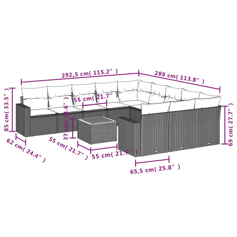 Casa si Gradina - Gradina si terasa - Mobilier exterior - Canapele si fotolii gradina - Set canapea de gradina cu perne, 12 piese, gri, poliratan - Infinity.ro