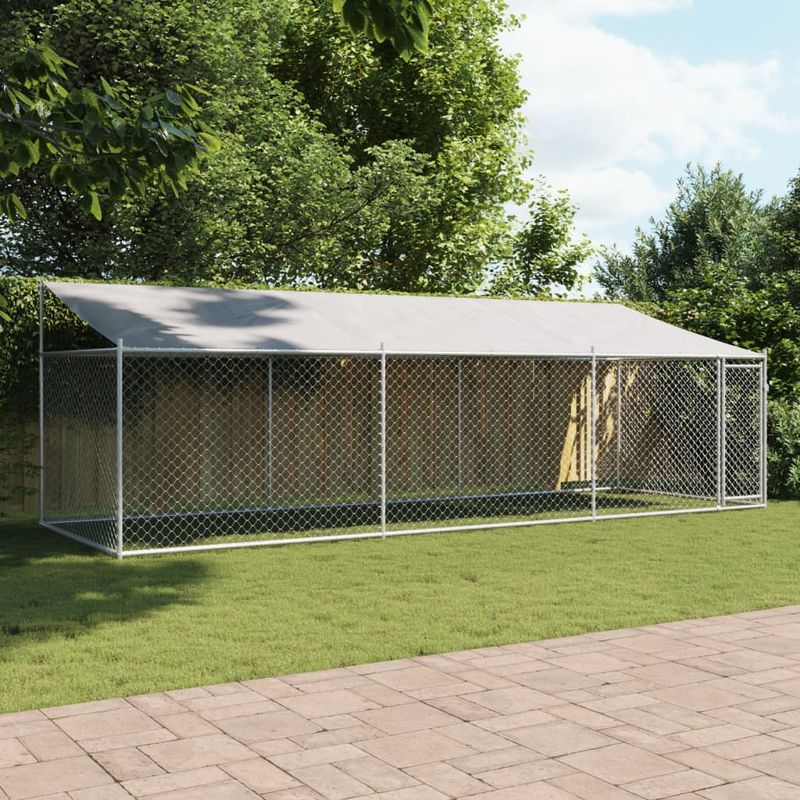 Petshop - Accesorii petshop - Culcusuri si custi - Custi interior si exterior - Cusca caini cu acoperis și usi, 6x2x2 m, otel galvanizat, model 1 ușă - Infinity.ro