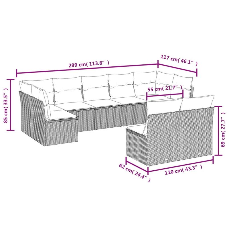 Casa si Gradina - Gradina si terasa - Mobilier exterior - Seturi mobila gradina - Set mobilier de gradina cu perne, 9 piese, negru, poliratan - Infinity.ro