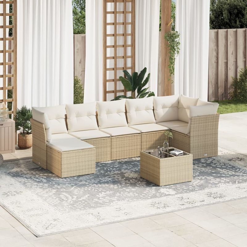 Casa si Gradina - Gradina si terasa - Mobilier exterior - Seturi mobila gradina - Set canapele de gradina, 8 piese, cu perne, bej, poliratan - Infinity.ro