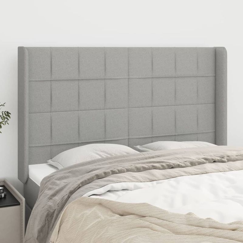 Casa si Gradina - Mobilier - Paturi si accesorii - Accesorii paturi - Tablie de pat cu aripioare gri deschis 147x16x118/128 cm textil - Infinity.ro