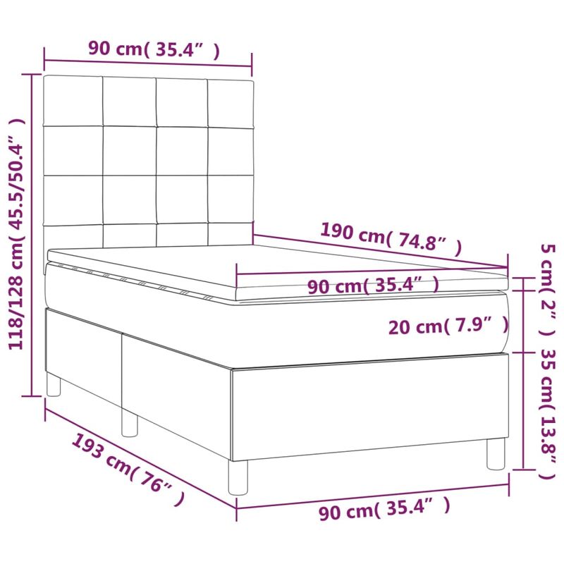 Casa si Gradina - Mobilier - Paturi si accesorii - Paturi - Pat box spring cu saltea, maro inchis, 90x190 cm, textil - Infinity.ro