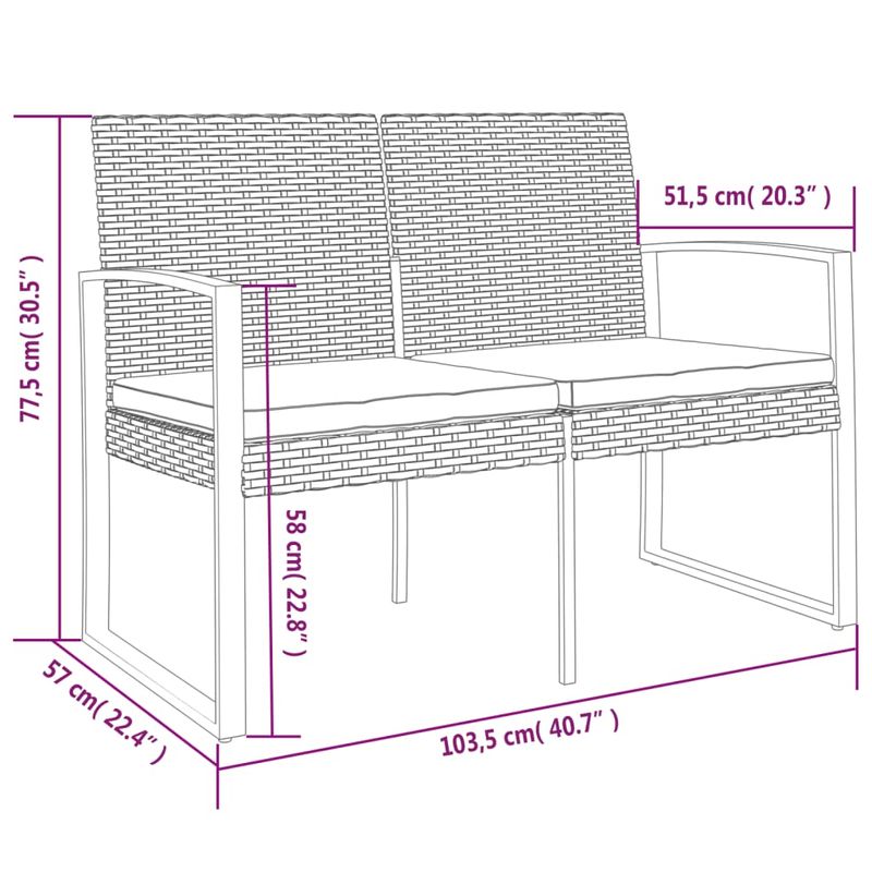 Casa si Gradina - Gradina si terasa - Mobilier exterior - Bancute de gradina - Banca de gradina cu 2 locuri, cu perne, gri inchis, ratan PP - Infinity.ro