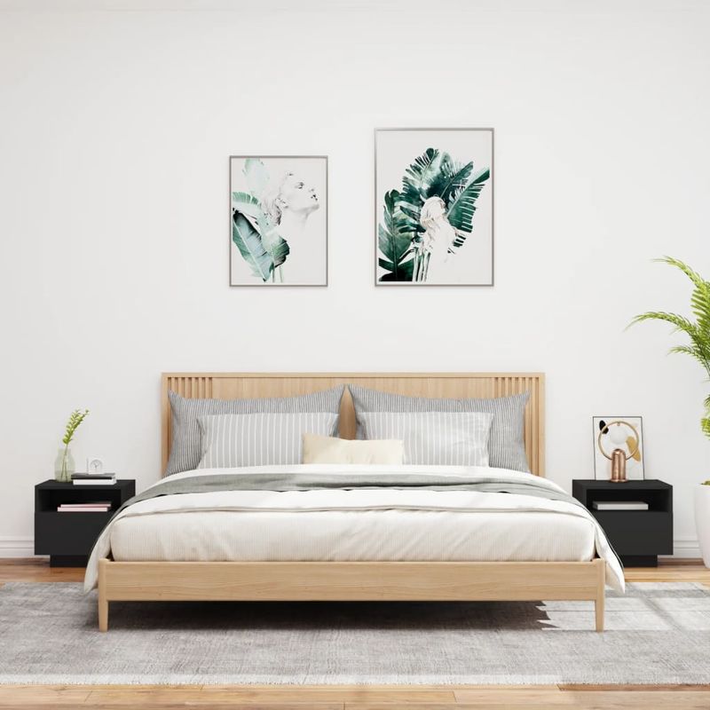 Casa si Gradina - Mobilier - Comode si corpuri - Noptiere - Noptiere cu lumini LED, 2 buc., negru, 40x39x37 cm - Infinity.ro