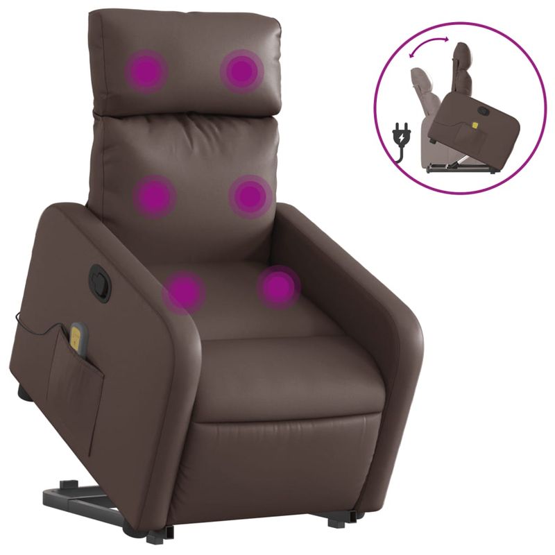 Ingrijire personala si Cosmetice - Sanatate si wellness - Articole wellness - Fotolii de masaj - Fotoliu de masaj rabatabil cu ridicare, maro, piele ecologica - Infinity.ro