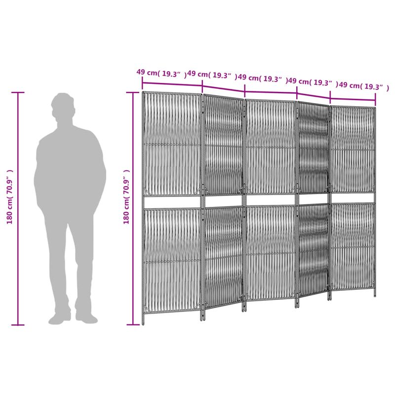Casa si Gradina - Decoratiuni - Pereti despartitori si paravane - Separator de camera cu 5 panouri, maro, poliratan, model țesătură cu linii, mărime 245x180 cm - Infinity.ro