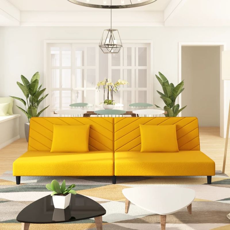 Casa si Gradina - Mobilier - Canapele si coltare - Canapele - Canapea extensibila cu 2 locuri, 2 perne, galben, catifea - Infinity.ro