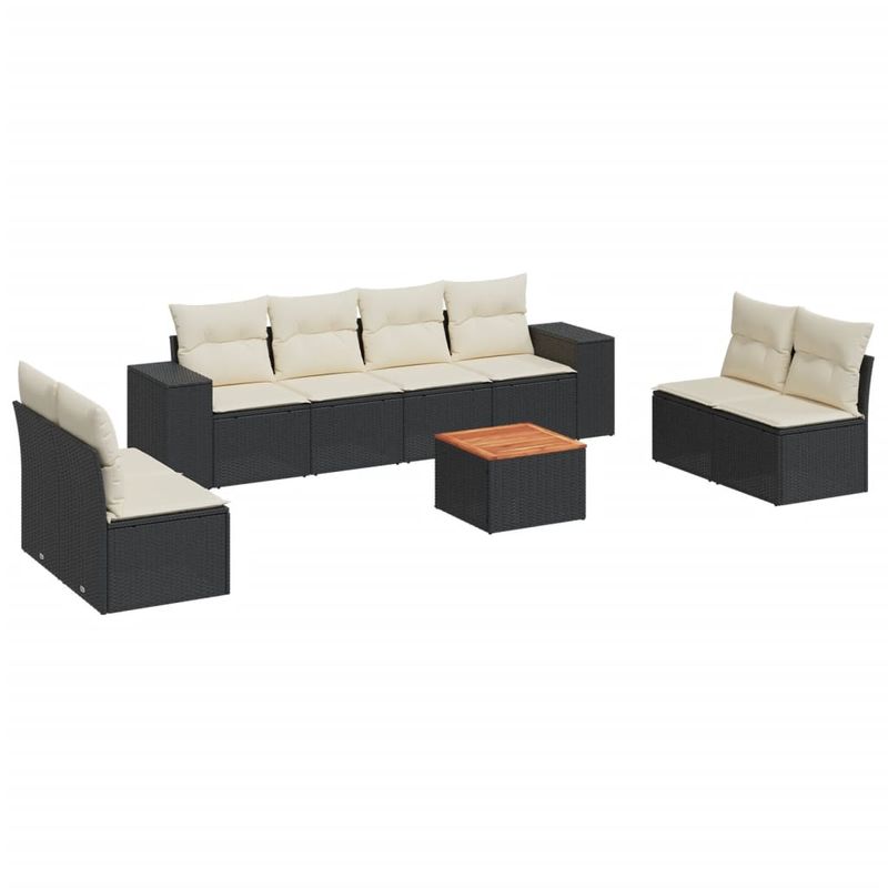 Casa si Gradina - Gradina si terasa - Mobilier exterior - Seturi mobila gradina - Set mobilier de gradina cu perne, 9 piese, negru, poliratan - Infinity.ro